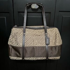 Authentic Coach Handbag Purse / Stripe Lozenge Style in tan and brown - Used